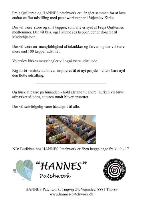 Patchwork udstilling i Vejerslev kirke 3. & 4. okt 2020